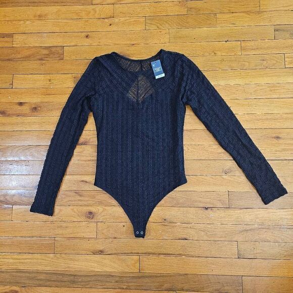 Abercrombie & Fitch Black Bodysuit Long Sleeve Mesh Medium - Picture 2 of 6